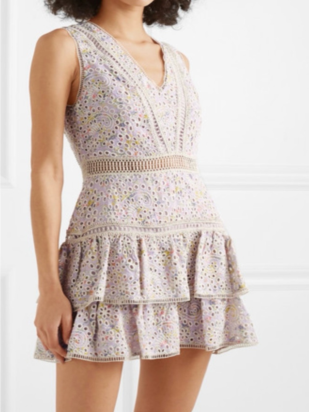 Alice + Olivia Tonie Floral Embroidered Eyelet Mini Dress